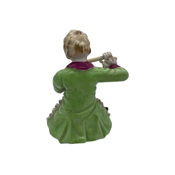Vintage Porcelain Figurine Seated Musician Boy Playing Flute 5" Tall - Picture 3 of 7